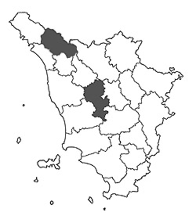 Map of Valdelsa and Garfagnana regions